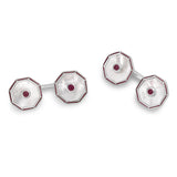 Sterling Silver Octagonal Mother Of Pearl And Ruby Dress Set