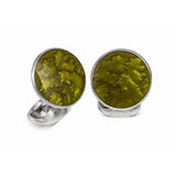 Sterling Silver Summer Haze Enamel Cufflinks in Olive Green