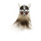 Sterling Silver Hairy Viking Lapel Pin with Black Spinel Helmet & Ruby Eyes