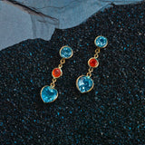 18ct Yellow Gold Blue Topaz And Fire Opal Drop Earrings