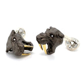 Sterling Silver Black Saber-Tooth Tiger Cufflinks with Gold Plated Teeth