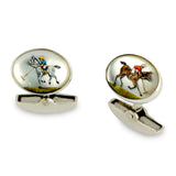 18ct White Gold Hand-painted Rock Crystal Polo Player Cufflinks