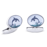 18ct White Gold Hand-painted Dolphin Crystal Cufflinks