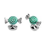 Sterling Silver Green And White Swirl Sweet Cufflinks