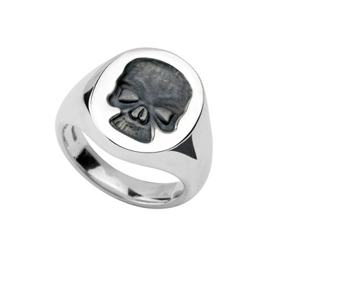 Sterling Silver Oval Signet Ring With Black Skull Seal (18.5x15mm ...